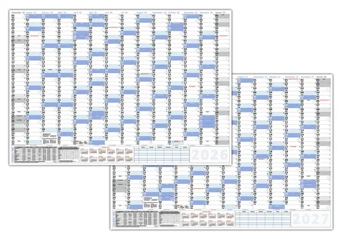 Wandkalender DIN B1 2026 + 2027 - Kalender für 2026 + 2027, nass abwischbar und ideal für den täglichen Einsatz, bietet 14 Monate Planung auf folienbeschichtetem Papier.