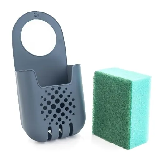 KADAX Schwammhalter, Abtropfgestell für Spülschwamm, Hängekorb zum Aufbewahren der Schwämme, Wasserhahnregal, Ordnungshelfer für Küche (Dunkelgrau)