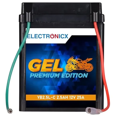 Electronicx GEL-YB2.5L-C 12v 2,5 AH Motorradbatterie. Wartungsfrei, versiegelt, auslaufsicher und vibrationsfest. Kompakte Maße 81mm× 77mm ×102 mm – ideal für Roller, Moped, Quad, Rasenmäher, Jetski.