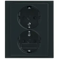 Busch-Jaeger 202 EUJB-81 Schutzkontakt Doppelsteckdose Safety+, Komplettabdeckung, mit erhöhtem Berührungsschutz, mit Befestigungskrallen, anthrazit glänzend, Plattform 63