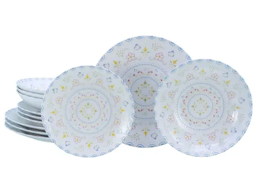 CreaTable Primavera Pastell Tellerset 12-tlg Steinzeug