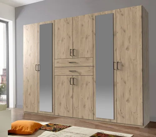 Wimex Drehtürenschrank Dillingen mit Spiegel - Kleiderschrank mit 8 Türen und 2 Schubladen, bietet viel Stauraum und bequemen Zugriff. Made in Germany - hochwertige Verarbeitung und elegantes Design in Viking-oak Nachbildung.