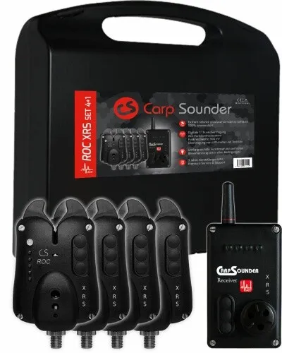 Carp Sounder ROC XRS ACC Bissanzeiger-Set 4+1 in verschiedenen Farben - Bissanzeiger-Set mit 300 m Reichweite, 4 Bissanzeigern in bunten Farben für optimale Sichtbarkeit beim Angeln.