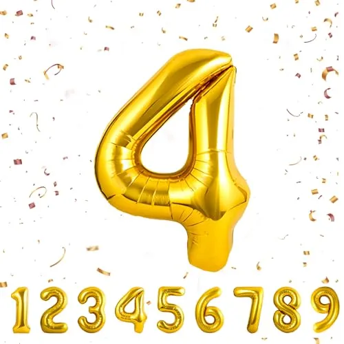 balloon Geburtstag zahlen Gold luftballon 4 jahre | Folienballon 1 -Riesen Folienballon in 40