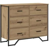 vidaXL Kommode Artisan-Eiche 91x35,5x74,5 cm - Stilvolle Kommode aus Holzwerkstoff mit 6 geräumigen Schubladen für optimalen Stauraum, ideal für moderne und rustikale Wohnräume.