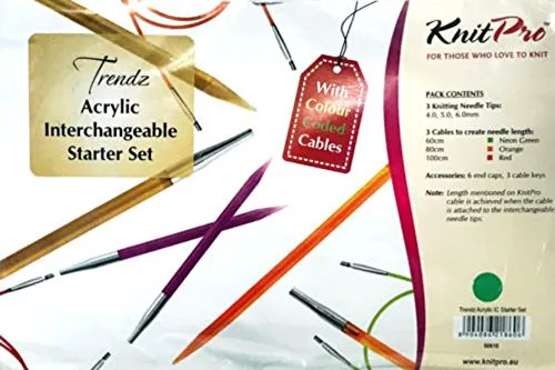 KnitPro Stricknadelset Trendz Multicolor - Vielseitiges Stricknadelset mit leicht wechselbaren Nadelspitzen aus Kunststoff. Ideal für mehrere Strickprojekte gleichzeitig. Inklusive Seile und Zubehör für kreatives Stricken.
