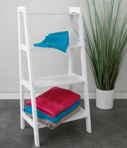 Leiterregal Weiß – Handtuchregal für Badezimmer - Praktisches freistehendes Regal mit 4 Fächern, ideal zur Aufbewahrung von Handtüchern oder Pflanzen. Modernes Design in Weiß, perfekt für jedes Badezimmer.