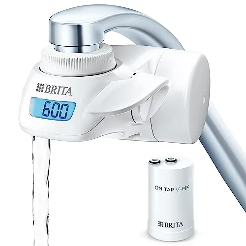 Brita Wasserfilter On Tap weiß - Effiziente Wasserfiltration am Hahn - Wasserfilter für gängige Wasserhähne, entfernt 99,99% der Bakterien und verbessert den Geschmack von Leitungswasser. Mit digitalem Display und einfacher Installation.