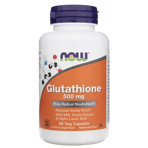 Glutathion 500 mg Kapseln - NOW Foods - Nahrungsergänzungsmittel mit 500 mg Glutathion pro Kapsel, unterstützt die Entgiftung und Immunfunktion, ergänzt mit Mariendistelextrakt und Alpha-Liponsäure.