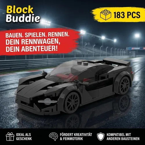 BlockBuddie™ McLaren 765LT Schwarz Sport MOC Auto Rennwagen Klemmbausteine