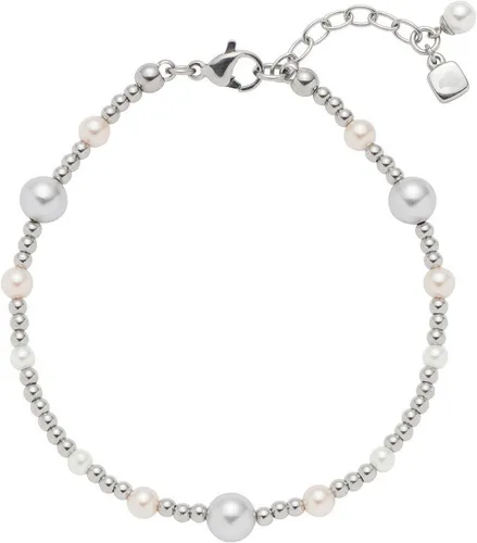 JEWELS BY LEONARDO Armband Elsana - Eleganter Edelstahl-Schmuck - Armband für Damen aus silberfarbenem Edelstahl mit Imitationsperlen in Weiß, Creme und Hellgrau. Allergikerfreundlich und robust, ideal für jeden Anlass.