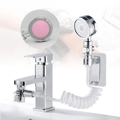 Wasserhähne Duschkopf Set Handbrause für Waschbecken mit Teleskopschlauch Handbrause im Bad zum Pet Bath Waschen Haare Reinigen Waschbeckens Bidet(Bedienungsanleitung inbegriffen)