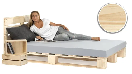 Palettenbett aus Holz Holzbett Massivholzbett mit Kopfteil 180 x 200 cm