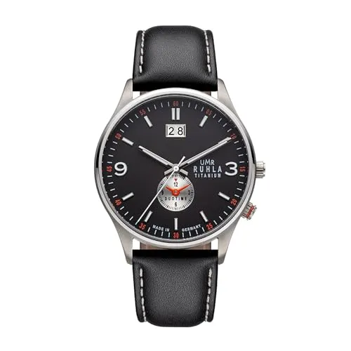 UMR RUHLA Armbanduhr für Herren - Quarz, Titan, Lederarmband, wasserdicht 5 bar - Armbanduhren für Herren: Zeitloses Design aus Titan und Leder, Big-Date-Anzeige und 2. Zeitzone - ideal für Vielreisende, Made in Germany.