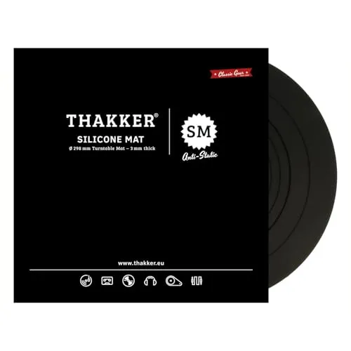 THAKKER Silicone Mat Black - Antistatische Plattentellerauflage - Slipmat für DJ's, 3mm stark und 298mm Durchmesser, sorgt für straffere Basswiedergabe und reduziert statische Aufladungen.