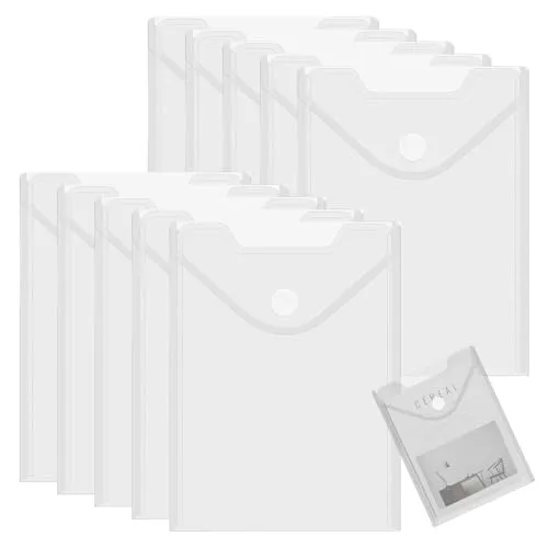 10-Stück Dokumententasche A5, 25x18cm Transparent Dokumentenmappe A5 mit der Druckknopf, Umschlagmappen zum Abheften, Wasserdicht Hüllen Sichttaschen, Folienhüllen Vertical für Dokument Organisieren