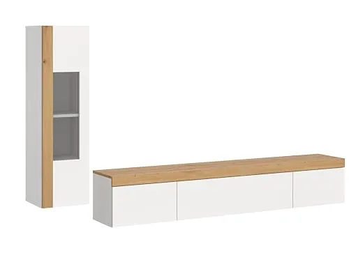 xonox 2-tlg. Wohnkombination Ruda - Moderne Wohnwand für das Wohnzimmer, 4 Türen und 7 Regalfächer bieten viel Stauraum, elegante Kombination aus Weiß und Braun, ideal für stilvolle Einrichtung.