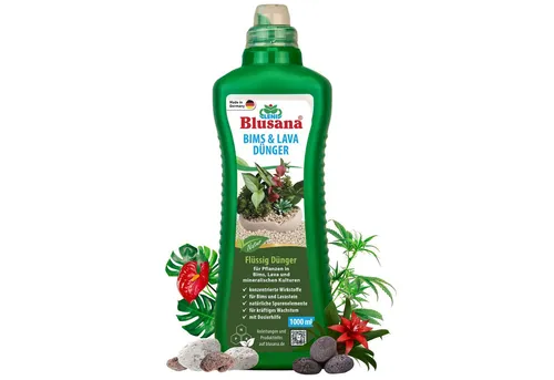 Blusana Pflanzendünger Bims & Lava Dünger XL 1 Liter Hydrokultur & Hydroponik Flüssigdünger, NPK 10-4-6 Volldünger, flüssig - mineralisch, für Grünpflanzen Zimmerpflanzen Obst und Gemüse - mit Spurenelementen