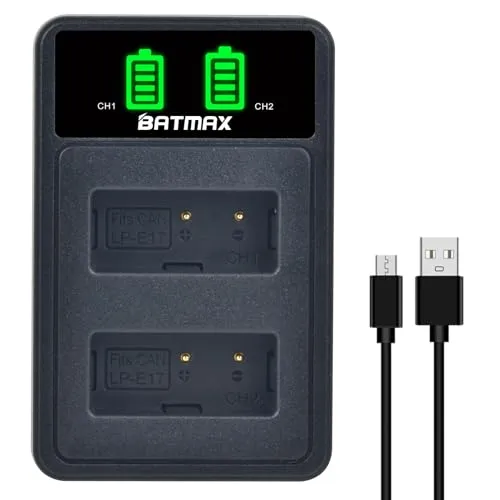 Batmax Rapid LP-E17 LCD Dual USB Akku Ladegerät für Canon LP-E17; Canon EOS Rebel T6i, Rebel T6s, Rebel T7i, 750D, 760D, 8000D, Kiss X8i, 800D, 77D, 200D, EOS SL2 Kamera Akkus