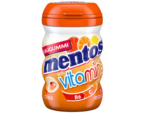 MENTOS Süßigkeit, Mentos Kaugummi Vitamins Zitronen Geschmack in toller Curvy Dose 64g