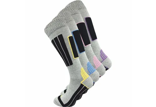 GAWILO Skisocken für Damen mit wärmender Wolle und spezieller Funktionspolsterung (4 Paar) Spezielle Konstruktion sorgt für Stabilität & hält Füße warm & trocken