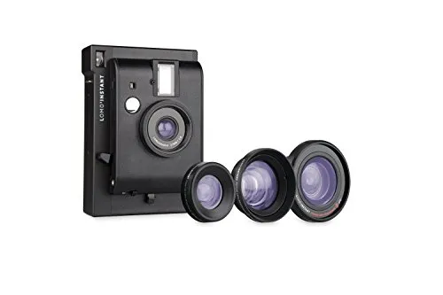 Lomography Lomo'Instant Black Kamera mit 3 Linsen - Sofortbildkamera mit 3 Blitz-Einstellungen, ideal für kreative Langzeitbelichtungen und die größte Blendeneinstellung in der Sofortbildfotografie.