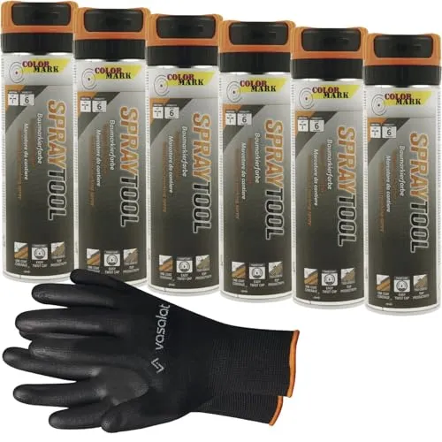 vasalat Markierungsspray Leuchtfarben SET - 6 Dosen Neonorange - Zubehör für Landwirtschaft: Präzise Markierungen dank innovativem Kippventil, ideal für vielfältige Anwendungen auf verschiedenen Untergründen.