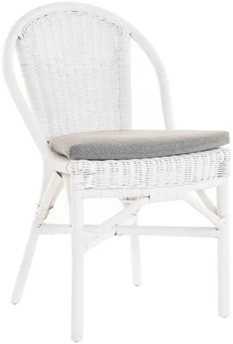Rattanstuhl Esszimmerstuhl mit Polster in weiß von Krines Home