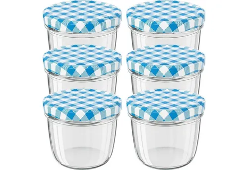 Wellgro Vorratsglas Einmachgläser Schraubdeckel blau kariert - 230 ml, (6-tlg)