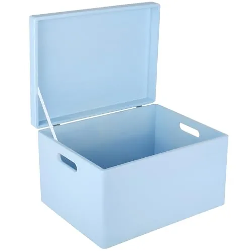 Creative Deco XXL Blau Holzkiste mit Deckel - 40x30x24 cm - Aufbewahrungsbehälter mit Deckel aus europäischem Kiefernholz, ideal für Dokumente, Wertsachen und Spielzeuge - vielseitig einsetzbar und nachhaltig gefertigt.