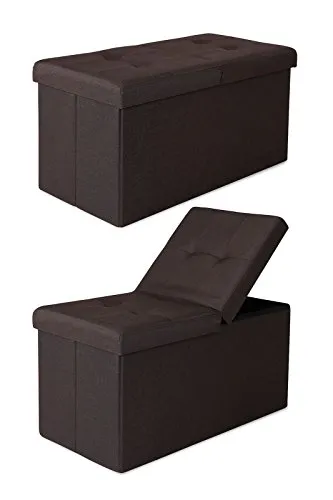 dibea Sitzbank mit Klappdeckel 76x38x38 cm, Leinen braun