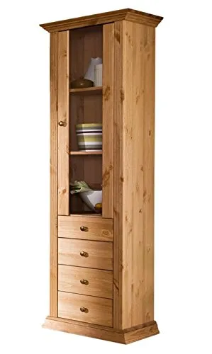 Clever-Moebel Standvitrine aus Kiefernholz im Landhausstil, 180 cm hoch - Standvitrine aus massivem Kiefernholz im Landhausstil, ideal zur stilvollen Präsentation Ihrer Lieblingsstücke. Mit verstellbaren Böden und praktischen Schubkästen für zusätzlichen Stauraum.