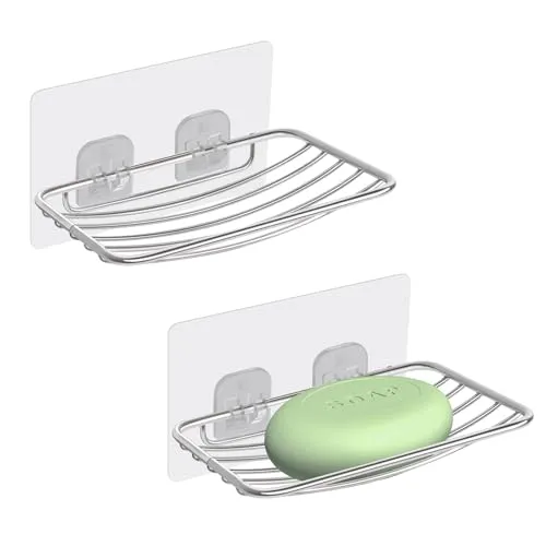 Uten Seifenschalenhalter, 304 rostfreier Edelstahl, kein Bohren, ovaler Seifenhalter zur Wandmontage, Seifenschwammhalter für Bad und Küche (2 Stück), Silber Oval- 2pcs