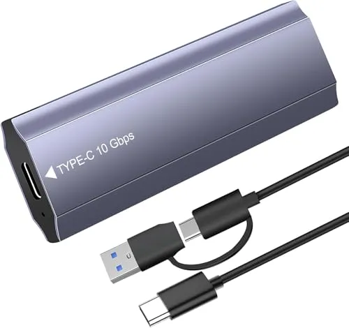 M.2 NVMe SSD Gehäuse(NVMe & SATA) 10 Gbps USB3.2/ USB3.1 Gen2 m2 SSD Gehäuse with 2-in-1 Cable Werkzeuglos, USB Adapter für PCIe M-Key/M+B Key in 2280/2242/2230/2260, Aluminium Grey Enclosure