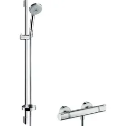 hansgrohe Brause Set Croma 100 Multi 27085000 - Duschsystem mit 90 cm Stange Unica C, inklusive Handbrause und Thermostat für ein komfortables Duscherlebnis