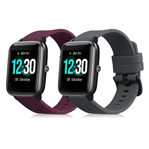 kwmobile 2x Uhrenarmband für Willful Fitnesstracker/Smartwatch Armband - Fitnesstracker Band Set aus TPU Silikon - Ersatzarmband Smartwatch - Grau Violett