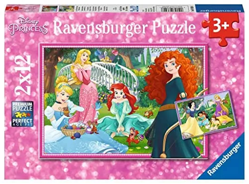 Ravensburger Kinderpuzzle - 07620 In der Welt der Disney Prinzessinnen - Puzzle für Kinder ab 3 Jahren, Disney Puzzle mit 2x12 Teilen