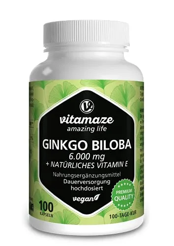 Ginkgo Biloba Kapseln hochdosiert 6000 mg vegan – 100 Kapseln für 100 Tage