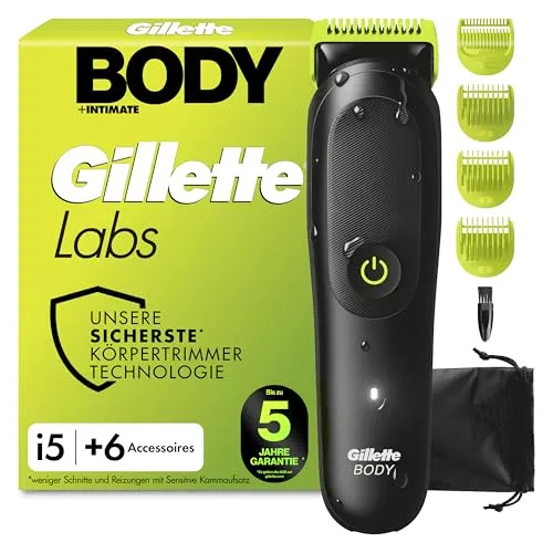 GilletteLabs i5 Body + Intimate Trimmer für Herren – Wasserdichter Intimrasierer in Schwarz/Grün