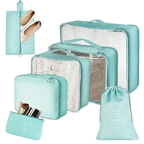 Koffer Organizer Set 7-teilig, Packing Cubes, Wasserdichte Reise Kleidertaschen, Packtaschen für koffer, Kofferorganizer, Travel Organizer für Koffer, Verpackungswürfel Mit Schuhbeutel