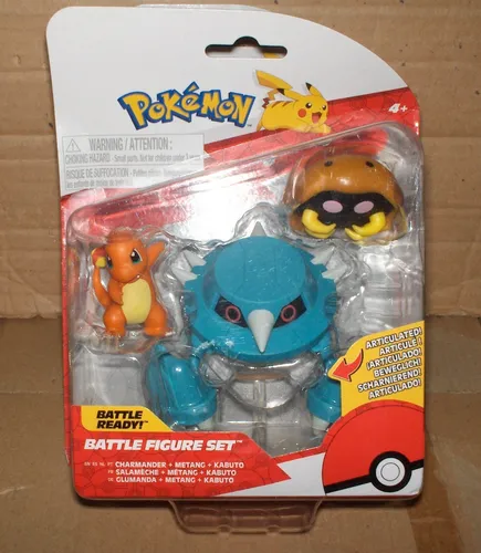Pokémon PKW3052 - Battle Figure Set mit Kabuto, Glumanda und Metang - Fantastische Kreaturen für Kinder: Enthält 5 cm Kabuto, Glumanda und 7,5 cm Metang mit beweglichen Gliedmaßen für dynamische Posen und authentische Details!