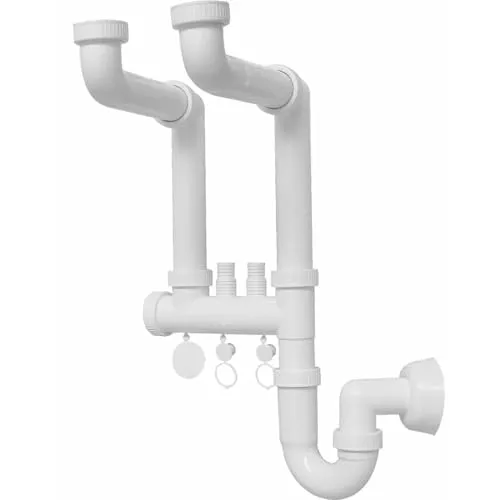 Schläfer 4395027 | Selbstreinigender Universal-Siphon mit 2 Wegen, 1 1/2 für Spülbecken aus Edelstahl mit doppeltem Anschluss für Waschmaschine/Trockner, Rohrausgang Ø 40 mm, ideal für Installationen