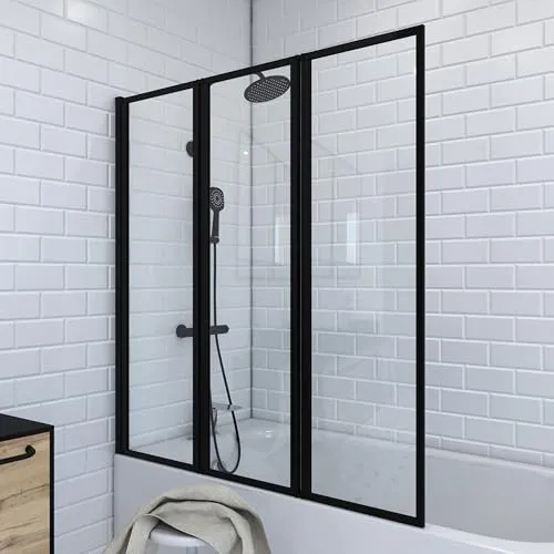 MARWELL Duschwand Triple Black 3-teilig 125 x 143 cm - Duschkabinen & -wände – Faltbare Duschwand in elegantem Matt Schwarz, aus robustem 4mm Einscheibensicherheitsglas für optimale Sicherheit und Stil in Ihrem Badezimmer.