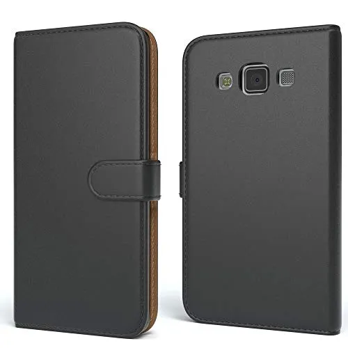 Produktbild EAZY CASE Tasche kompatibel mit Samsung Galaxy A3 (2015) Schutzhülle mit Standfunktion Klapphülle Bookstyle, Handytasche Handyhülle mit Magnetverschluss und Kartenfach, Kunstleder, Schwarz