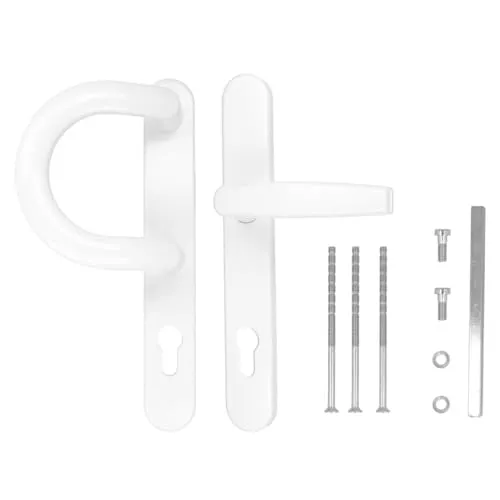 Türgriff/Türdrücker/Türklinke/Drückergarnitur DHS 92mm (Schildbreite 32mm) Oval - Weiß RAL 9016 - Bügelgriff
