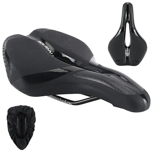 Fahrradsattel Herren Bequem, Memory Schaum Radsattel Weicher Gel Ergonomisch Fahrrad Sattel mit überzug, atmungsaktiv stoßdämpfend Cityradsättel Mountainbikesätte für Damen & Herren