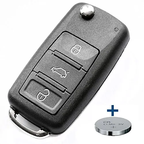 Klapp Schlüssel Gehäuse Funkschlüssel Fernbedienung Autoschlüssel 3 Tasten + 1x CR2032 Batterie kompatibel mit VW Tuareg 7L Phaeton bis BJ. 2010
