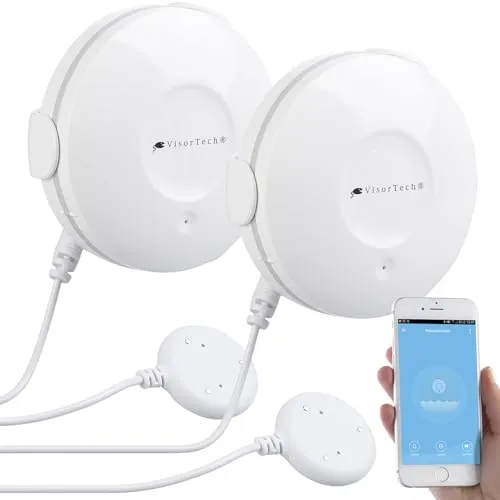 VisorTech Smarter Wassermelder: 2er-Set WLAN-Wassermelder, externer Sensor, App (Wassermelder für Drainageschächte, Wasser Alarm, Feuchtigkeitsmelder)