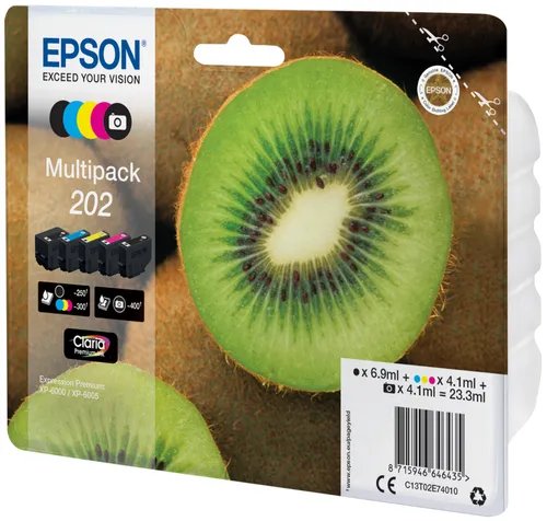 EPSON 202XL T02G74 - 5er-Set Druckerpatronen in Schwarz, Cyan, Magenta, Gelb, gestochen scharfe Druckergebnisse mit Claria Premium Ink-Technologie