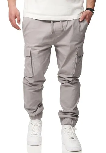 Soulstar Herren Cargohose - Jogger Jeans-Hose mit Seitentaschen - Chinohose mit Elastischem Bund - Freizeithose für Männer DC_BZ Lighter-Grey-L